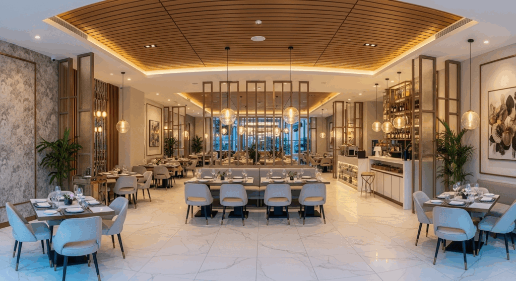 Modern reception area created through commercial fit-out services