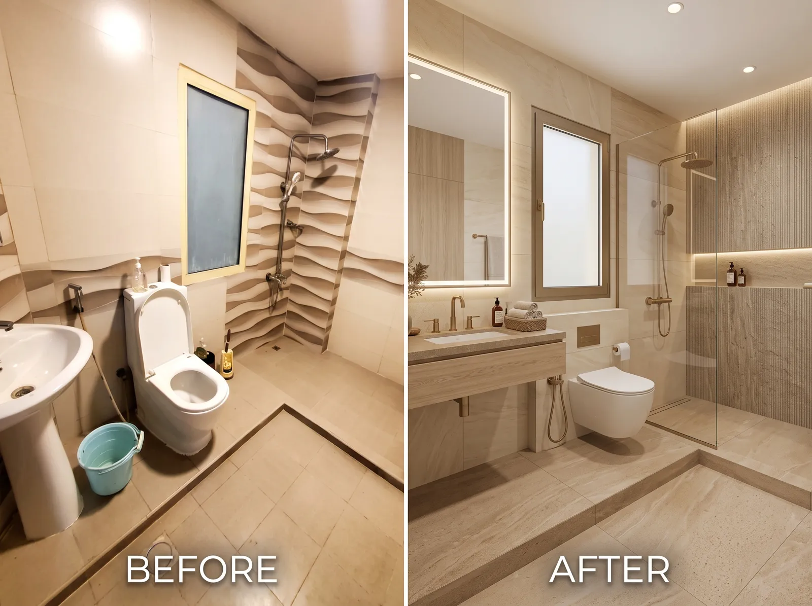 Bathroom renovation and interior design in Dubai: before photo and design concept